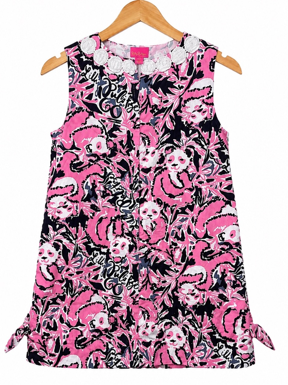 Lilly Pulitzer Girls Size 4 Pink Panda Print Shift Dress Sleeveless